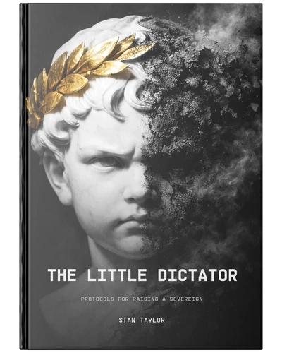 The Little Dictator by Stan Taylor — hardcover book, gold-laurel emperor bust, protocols for raising a sovereign
