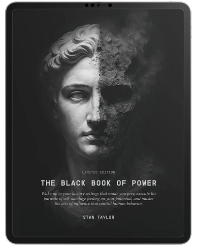 The Black Book of Power ebook by Stan Taylor on a tablet — a dark psychology guide to power and influence